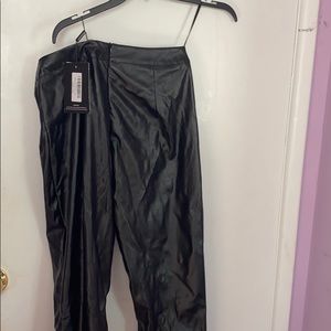 black cropped leather pants